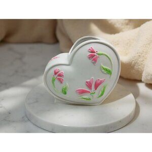 vintage 1991 especially for you ftd bisque floral heart shaped vase/planter